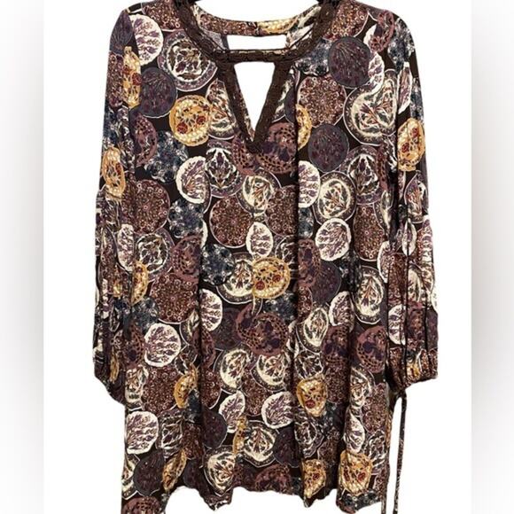 Umgee Bohemian Dress Women's Size M Embroidery Colorful Mini 3/4 Sleeves Crochet - Picture 1 of 12